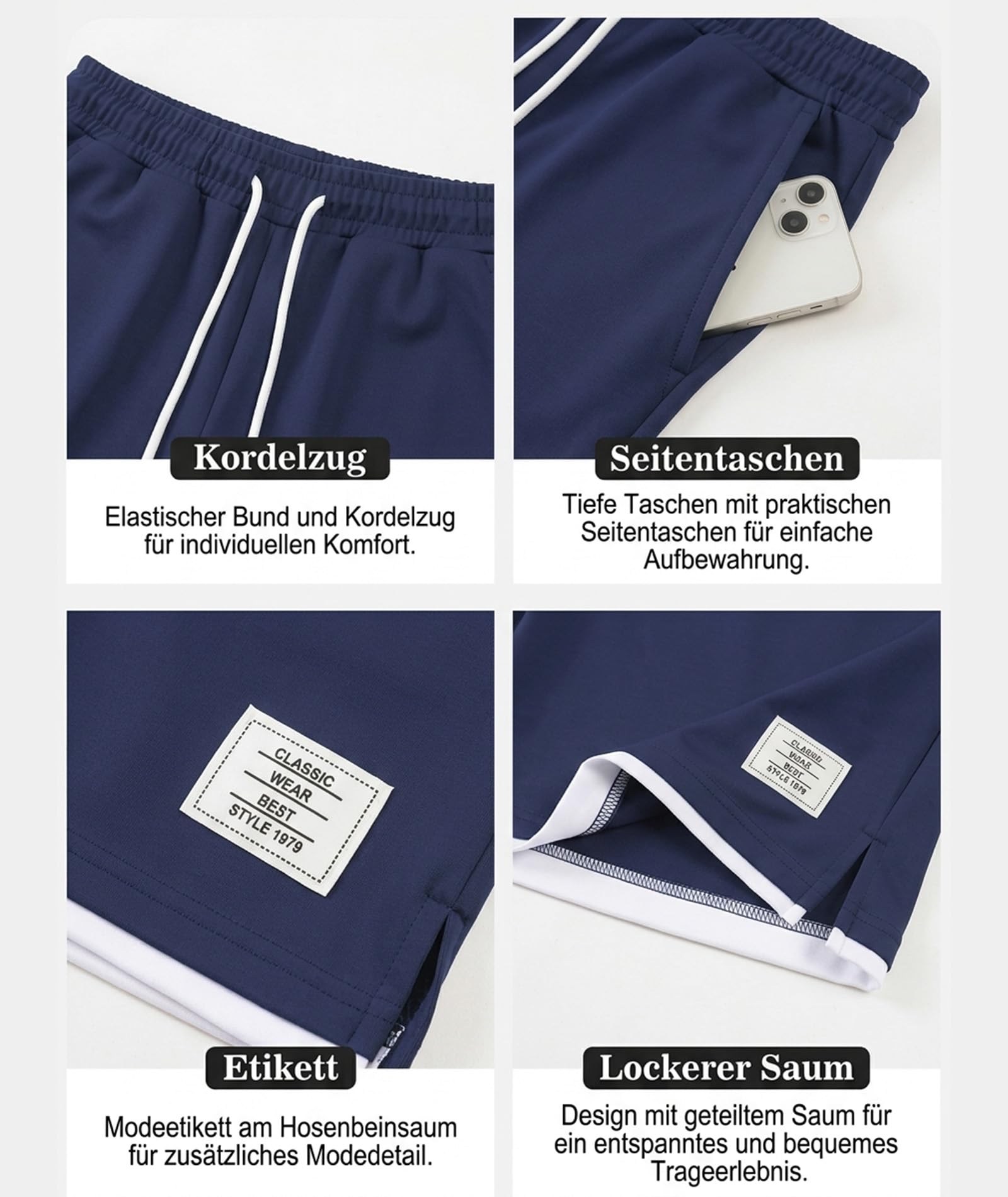 Ekaliy Elainone Ensemble d'été pour homme - T-shirt à manches courtes et short - 2 pièces - Sans plis - Avec bloc de couleurs - Combinaison de loisirs pour le quotidien et les vacances - 3