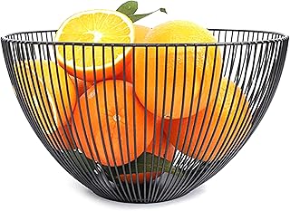 GmeDhc Kosz na owoce z czarnego drutu, metalowy koszyk na owoce stojak okrągły, duże miski na owoce do kuchni, kreatywne dekoracyjne miski na owoce stojak na przekąski chleb, skandynawski stół przekąski, rustykalny miska na owoce