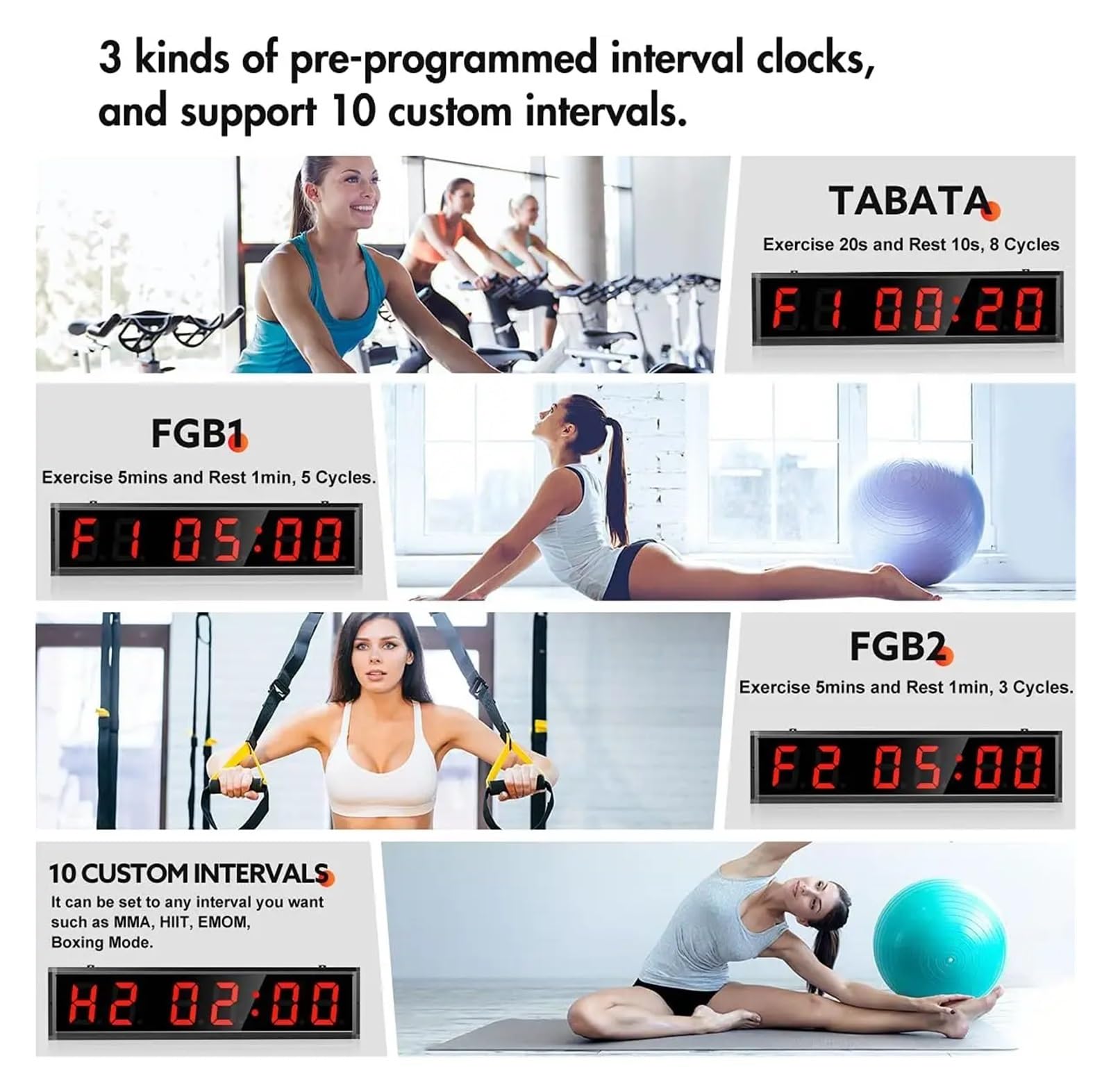 Gym Timer Countdown/Up Wall Clock Stopwatch Fitness Timer