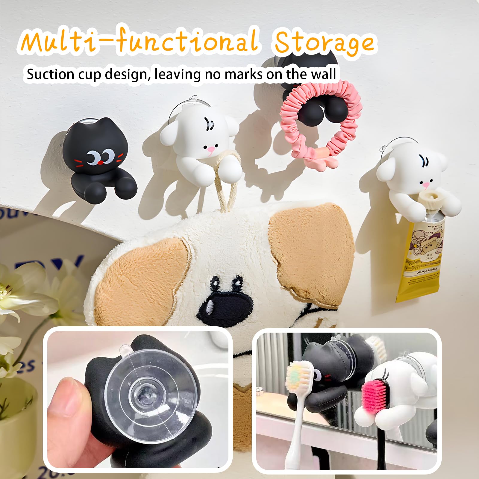 2 soportes para cepillos de dientes de baño para niños, soporte de silicona con ventosa para cepillo de dientes, bonito diseño de gato y perro, perfecto para niños y familias