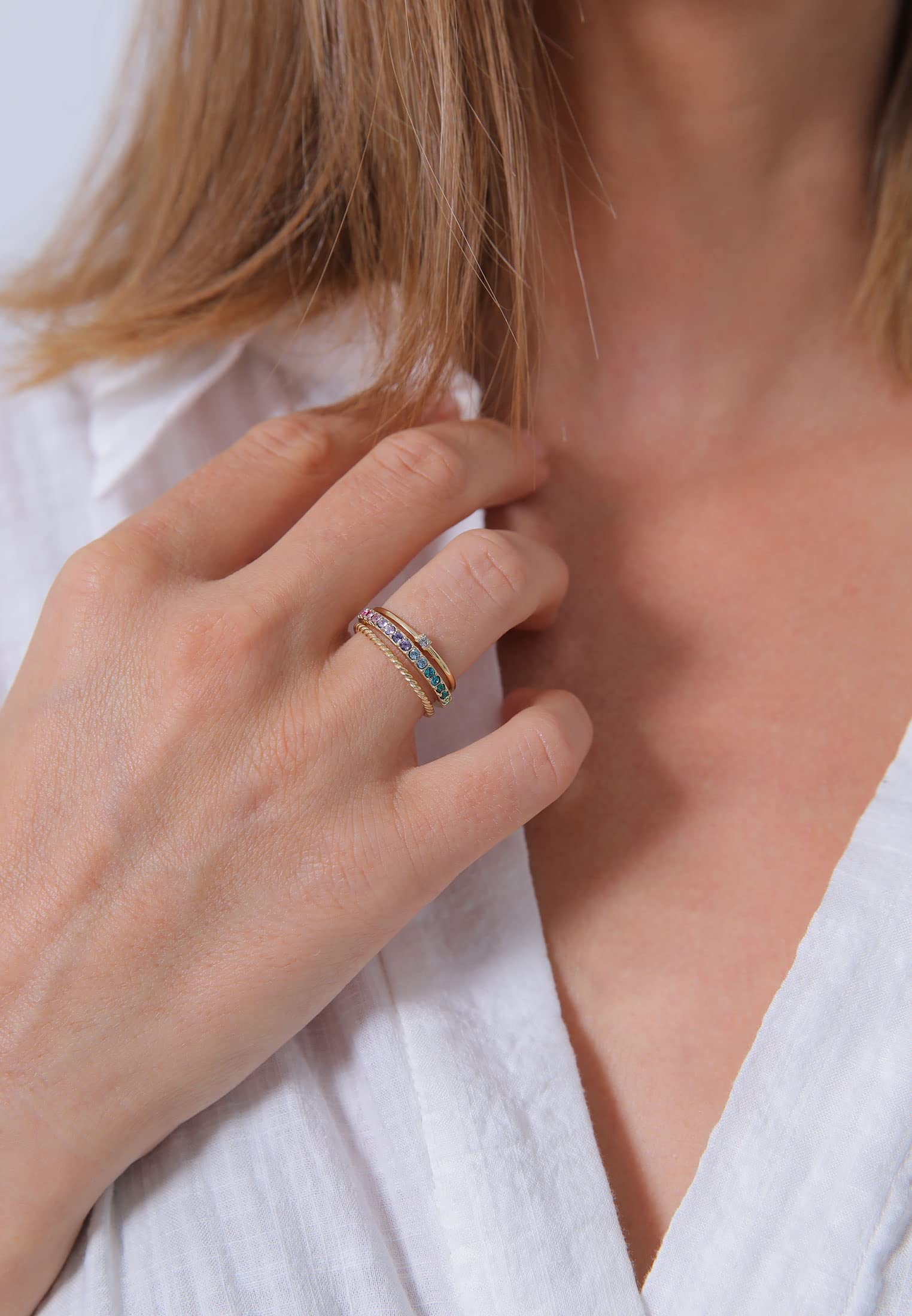 Elli Ring Damen Set Multi-Color Funkelnd mit Kristallen Bunt 925 Silber