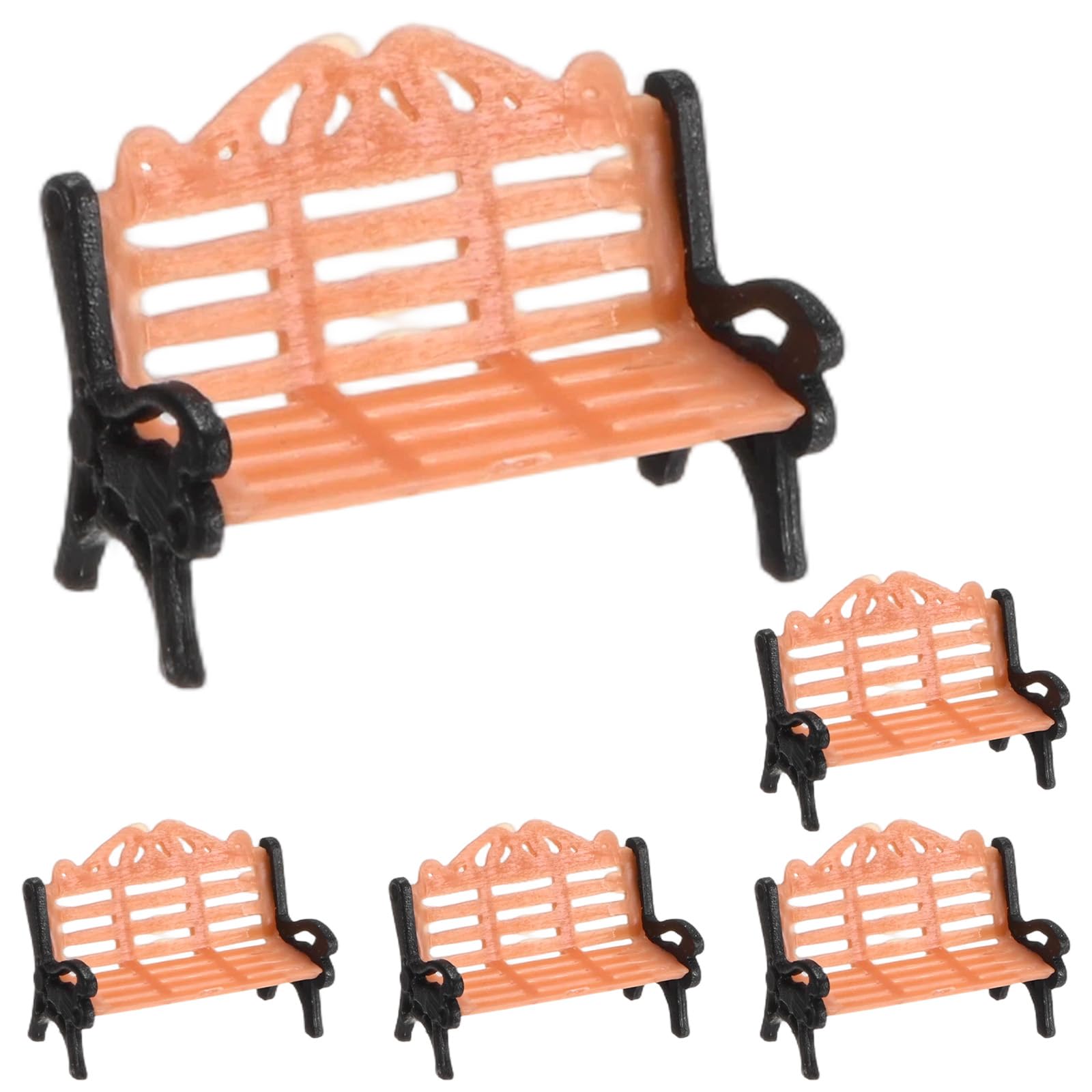 M METERXITY 5-Pack Miniature Park Bench Models, 0.6x0.3x0.4 Inch ABS Mini Village Garden Chair for Terrarium/DIY Micro Landscaping/Dollhouse, Train Platform Bench Figurines [Brown Black]