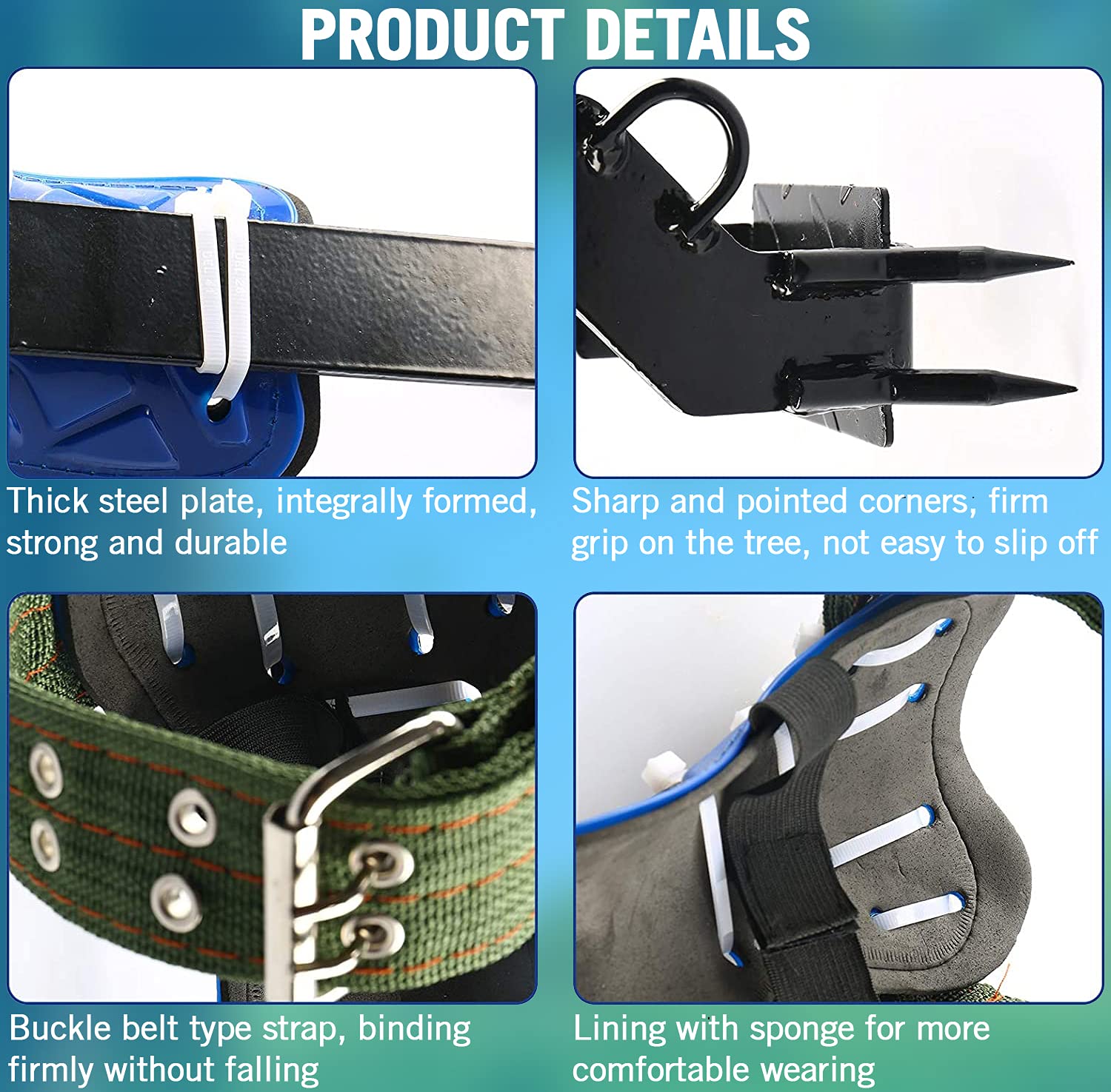 ebees Tree Climbing Spikes, 2 Gear 304 Stainless Steel Spikes for