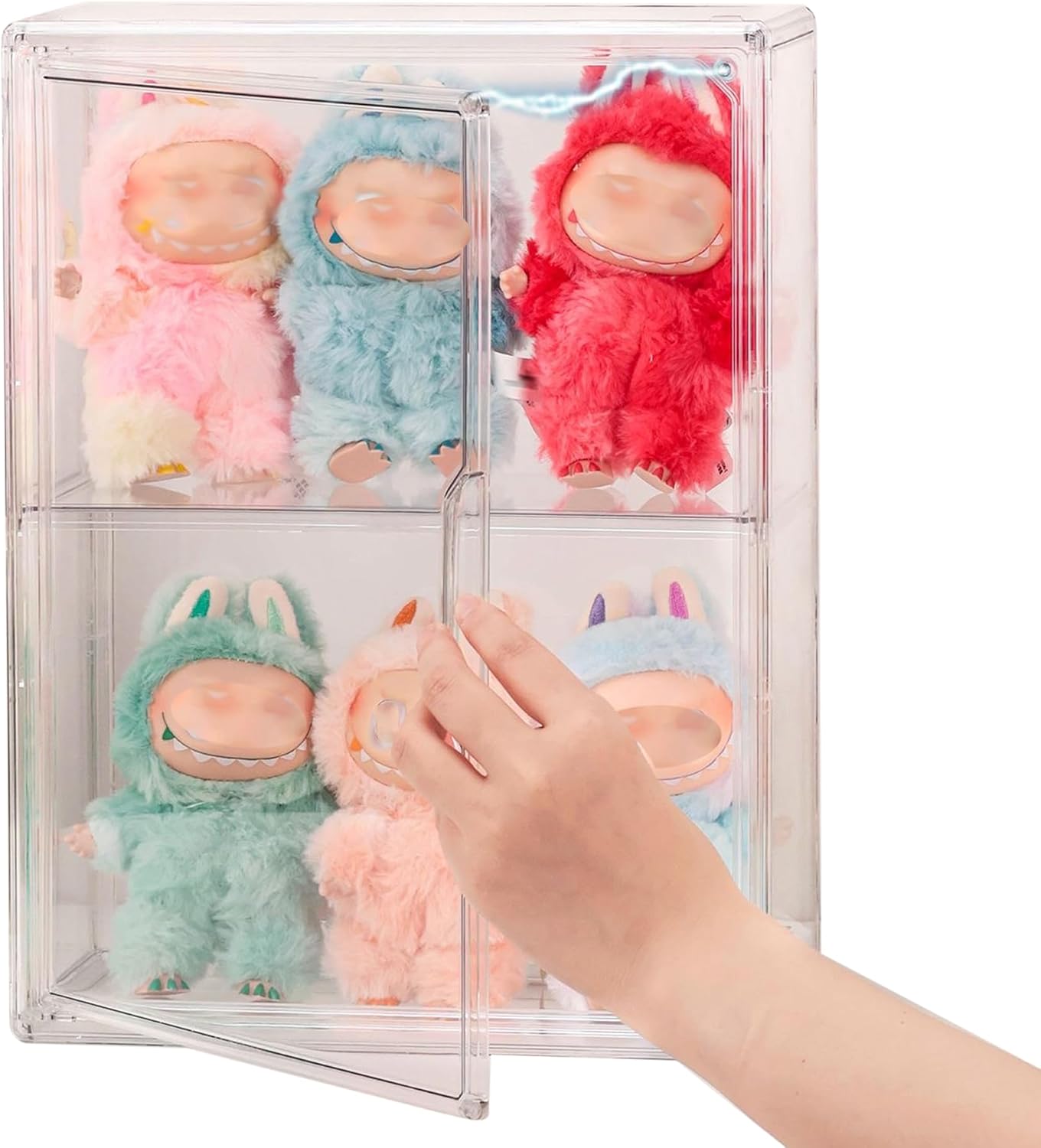 clear acrylic display case for collectibles, 3 layer adjustable figure display case box with magnetic door,clear stackable blind box with 1 shelves for figurines,pop mart, figure, model