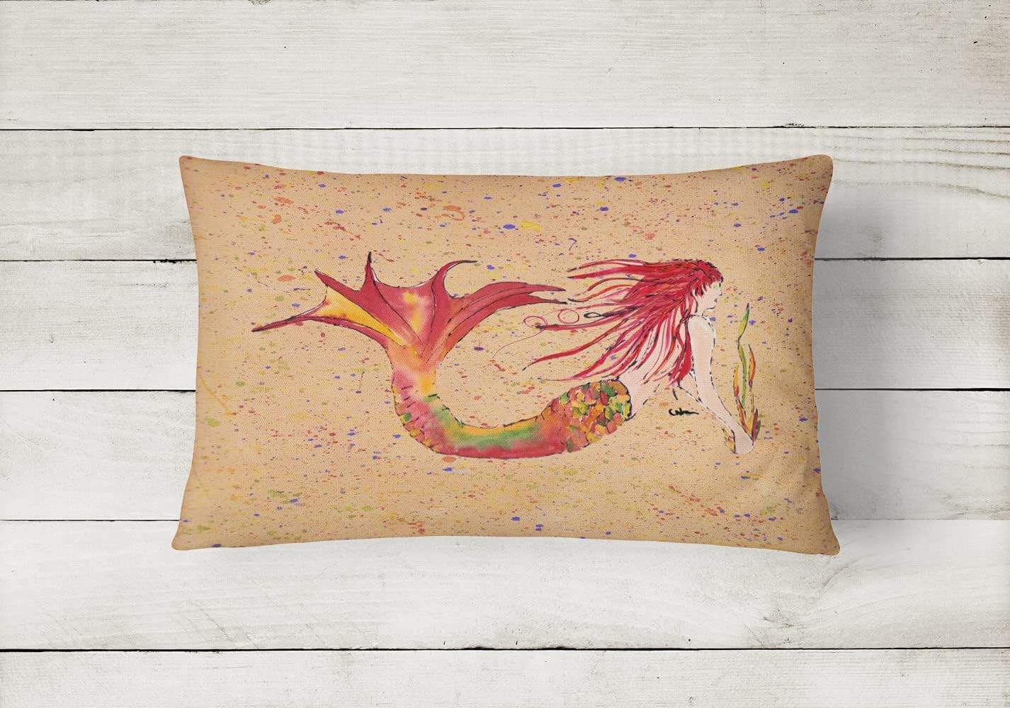 Caroline's Treasures 8339PW1216 Mermaid Canvas Fabric Decorative Pillow Machine Washable, Indoor Outdoor Decorative Pillow for Couch, Bed or Patio, 12HX16W