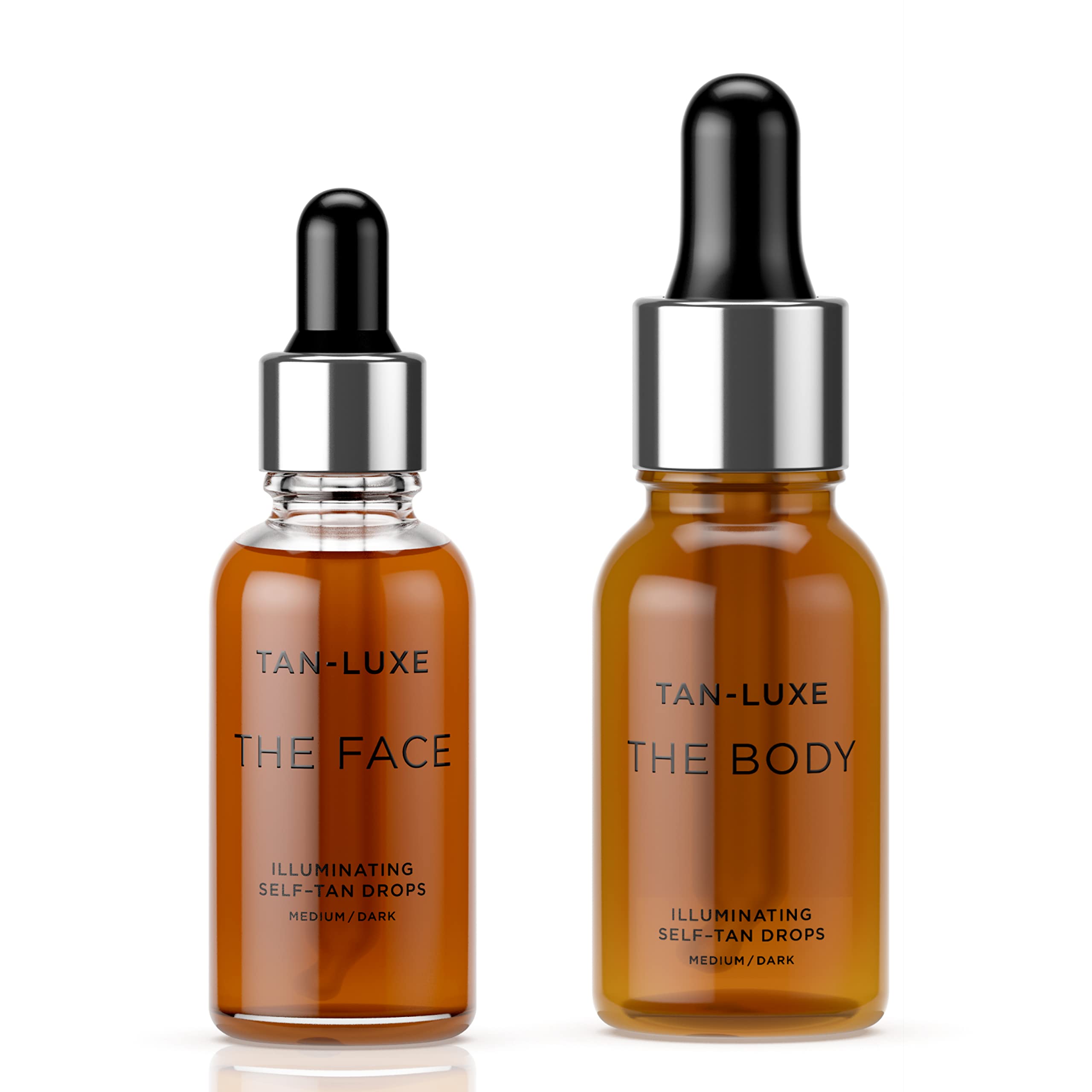 TAN-LUXEGlow Kit - Medium/Dark Face & Body Illuminating Self Tan Drops - Self Tanner Drops for Customizable Glow - Add to Your Existing Skincare - 1 The Face 30ml Bottle, 1 The Body 50ml Bottle