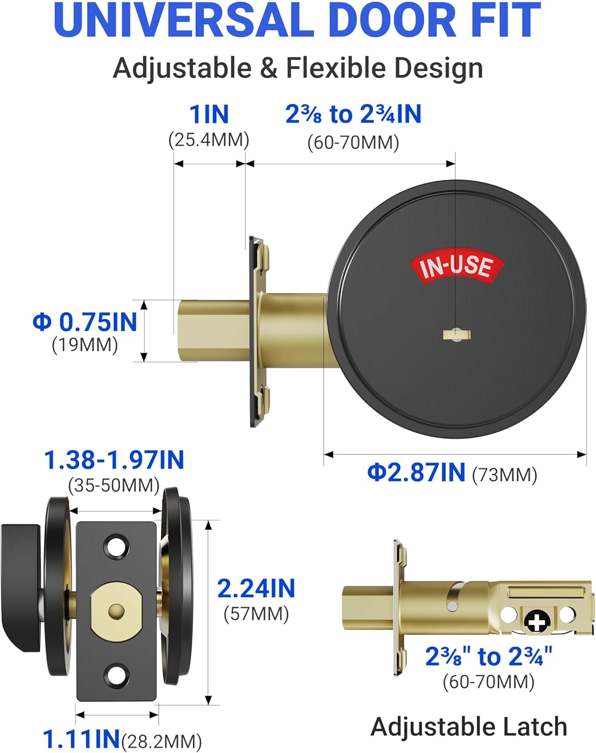 Grade 2 ADA Commercial Heavy Duty Privacy Deadbolt with Occupancy Indicator, Reversible Left/Right Handed, 2-3/4" Backset Vacant/in-use Bathroom Door Lock for Office/Resturant/Gym (2, Black)