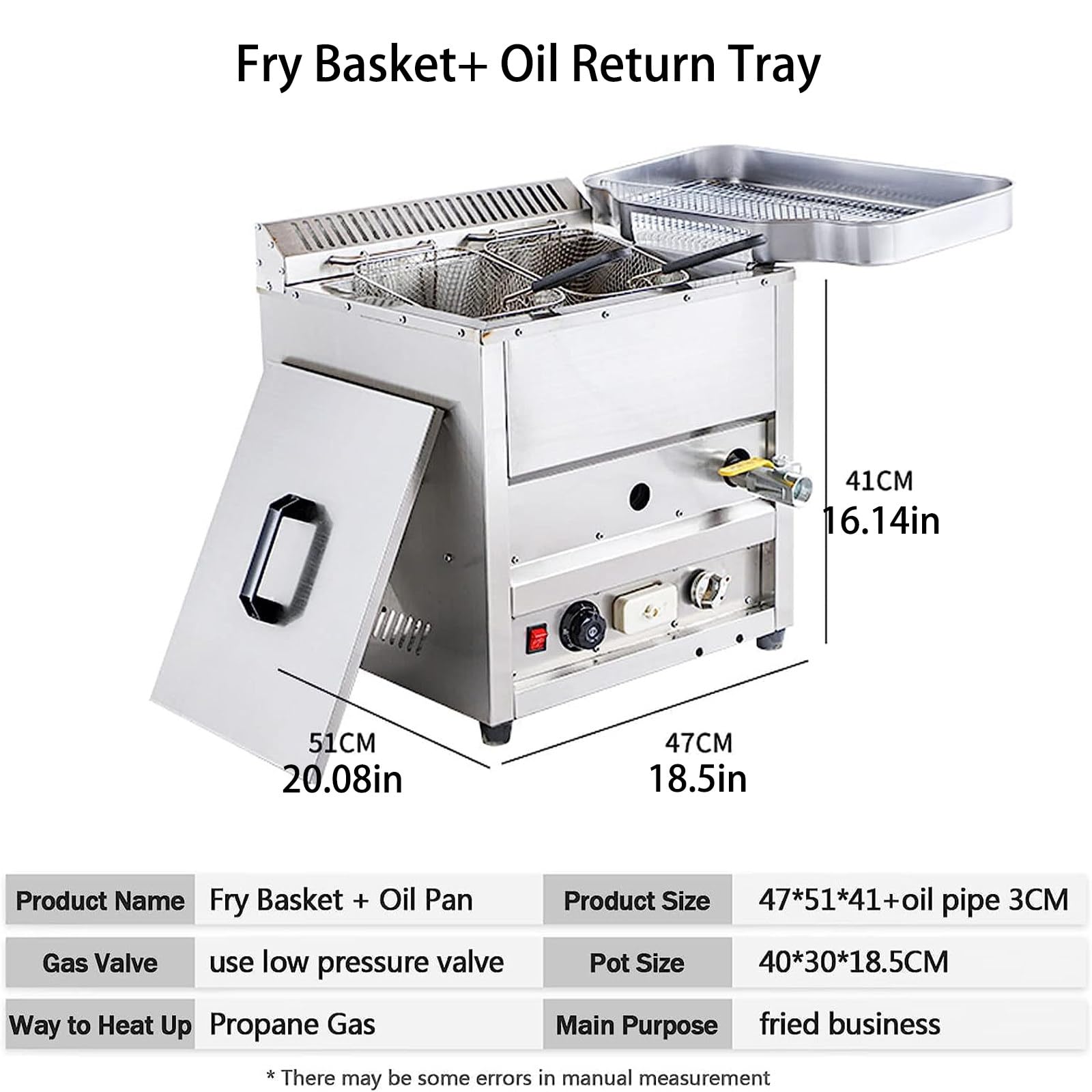 Friggitrice Gas Professionale 23L,2 Cestelli, Controllo Temperatura 50–300°C, Acciaio Inox, Vaschetta Olio,per Cucina e Ristorazione