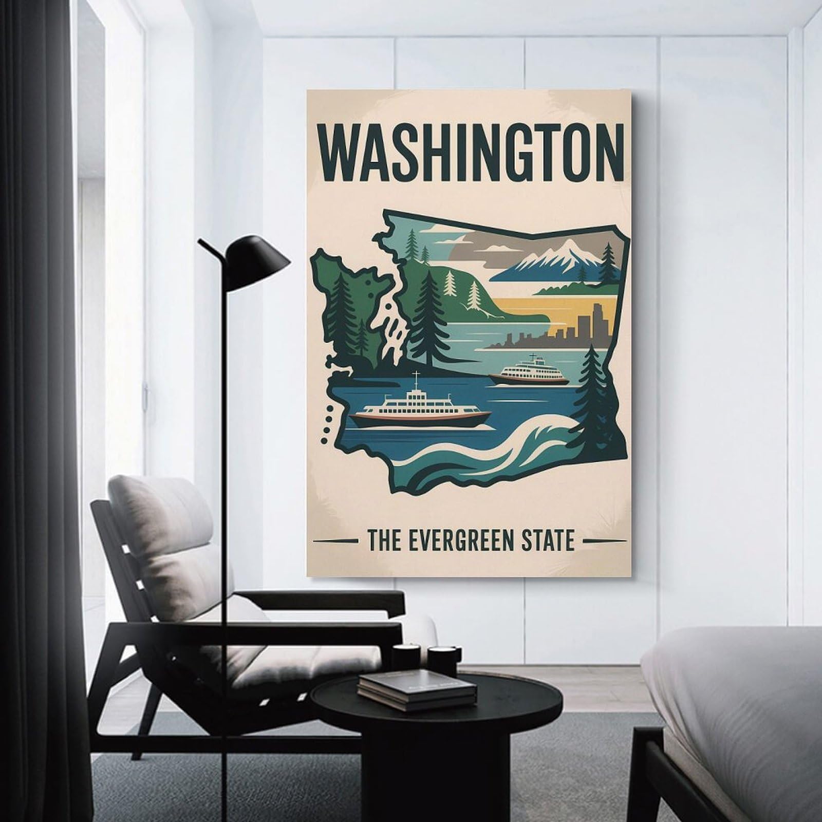 Junmoney Canvas Wall Decor Washington State Travel (3), 16x24inch(40x60cm), for Gallery Wall Layouts in Home Or Office, Home Wall Art for Statement Displays