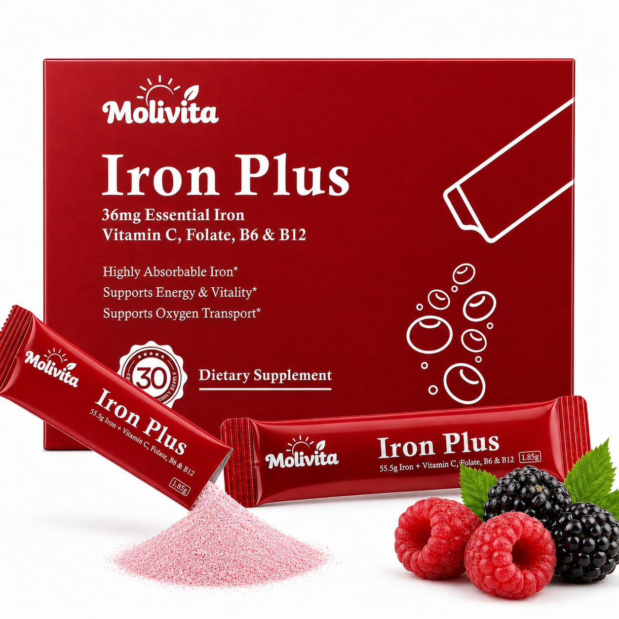 Iron Supplement, 36 Mg High Potency Iron Supplement for Women and Men with Vitamin C, B6, B12 & Folate, Complete Iron Complex for Daily Wellness, Energy Support & Healthy Blood Function
