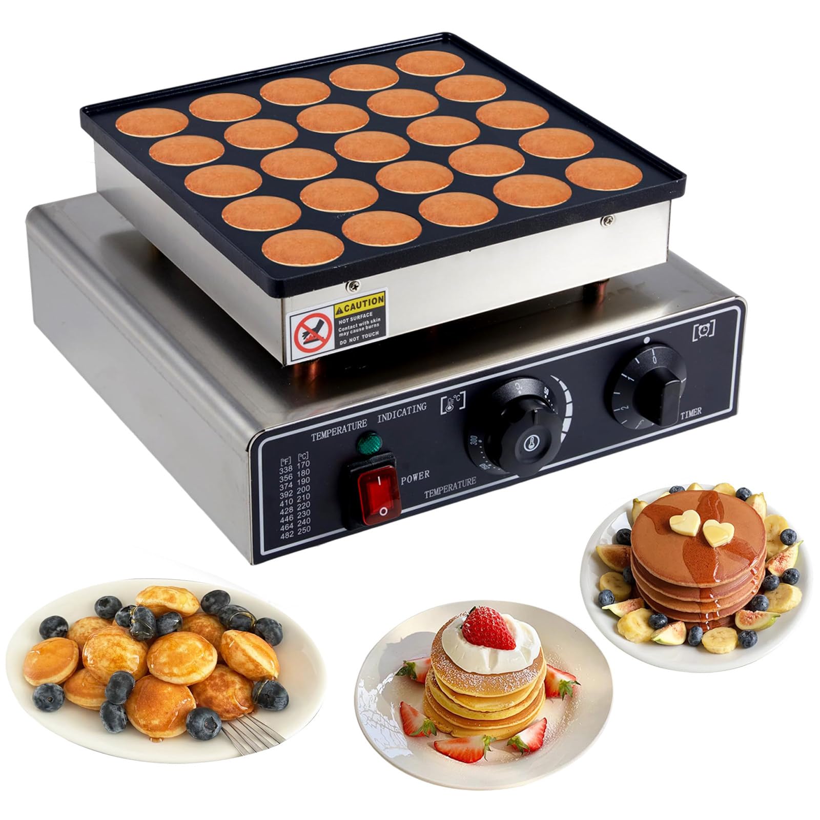 Commercial Pancake Maker Dutch Pancake Baker Maker Electric Dorayaki Maker Muffin Making Machinenon-Stick Sur-Face For Bakery Leisure Snack Bar,Large Capacity,Non-Stick Coating 25holes