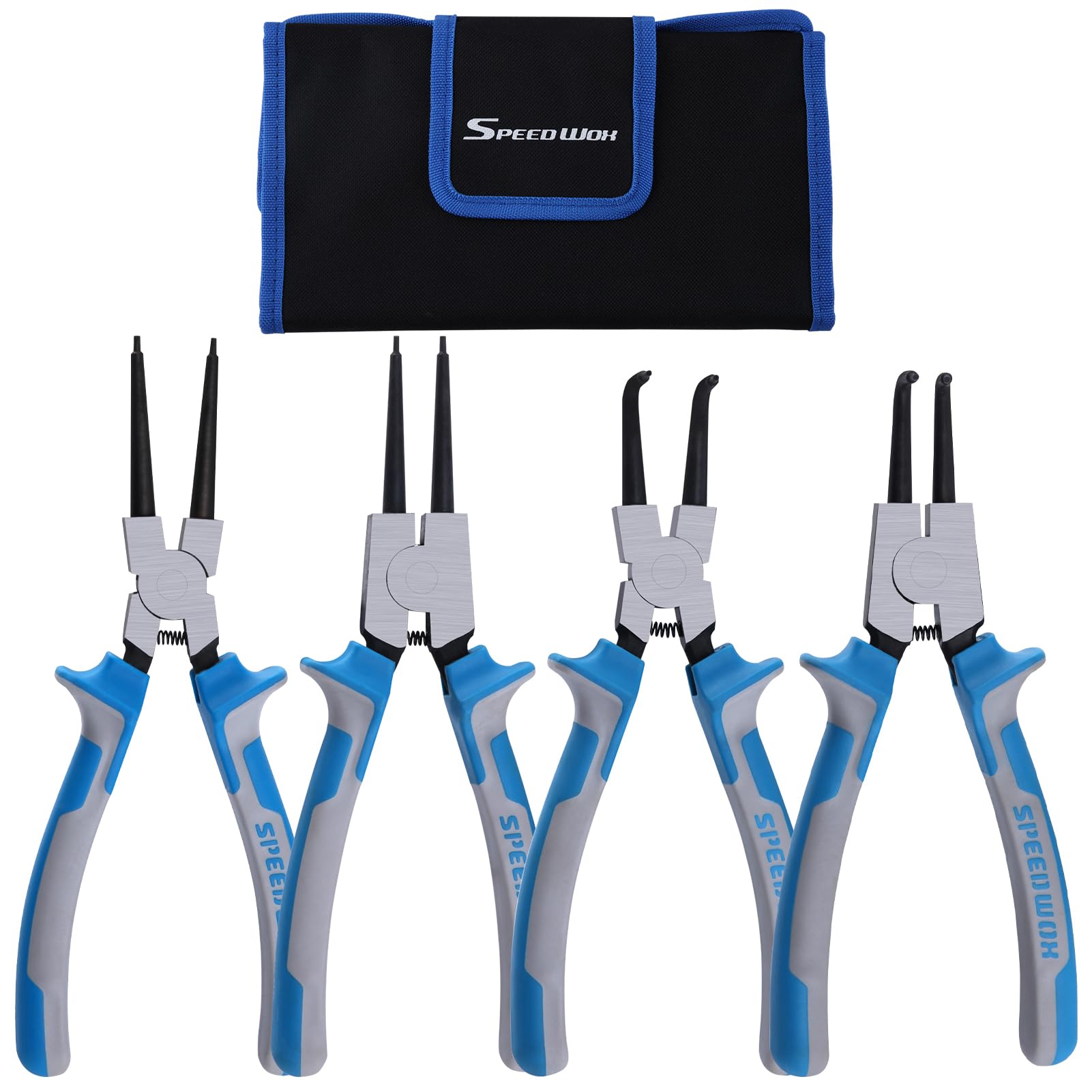 SPEEDWOX 4pcs 9" Snap Ring Pliers Set Circlip Pliers Kit Retaining Ring Pliers Internal/External Straight Bent C-Clip Pliers Lock Ring Pliers Set for Ring Remover Retaining with Storage Pouch