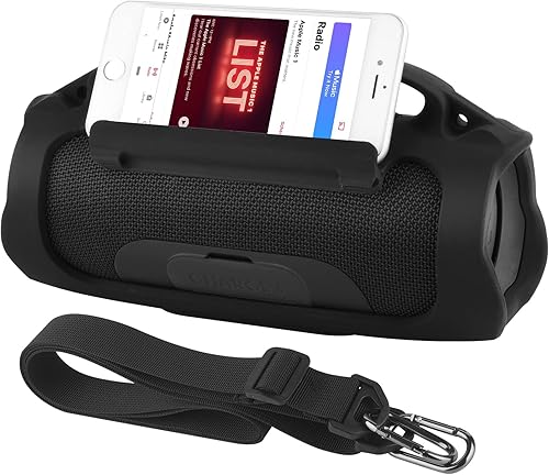 TXEsign - Funda de silicona para altavoz Bluetooth portátil impermeable JBL Charge 3, funda protectora de goma con correa para el hombro (negro con