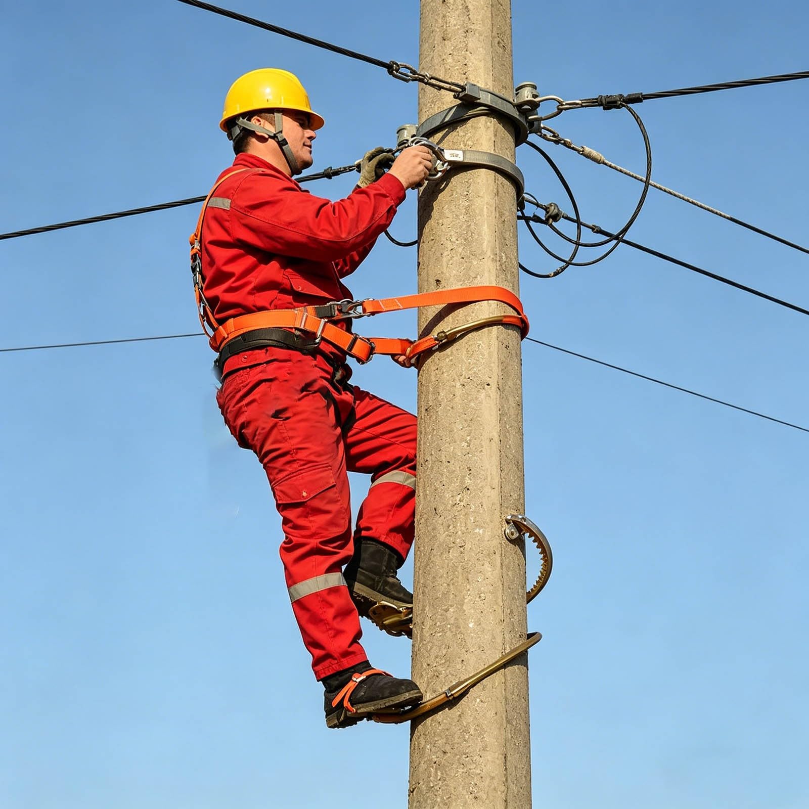 2026 Attrezzatura da arrampicata professionale per elettricisti Decespugliatore Scarpe da arrampicata regolabili Attrezzature di sicurezza antiscivolo ad alta resistenza (oro, 20 cm)