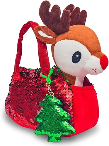 Little Jupiter Juego de peluche de reno para mascotas, incluye juguete de peluche de reno con bolso para edades de 4 a 5 a 6 a 7 años, animales de