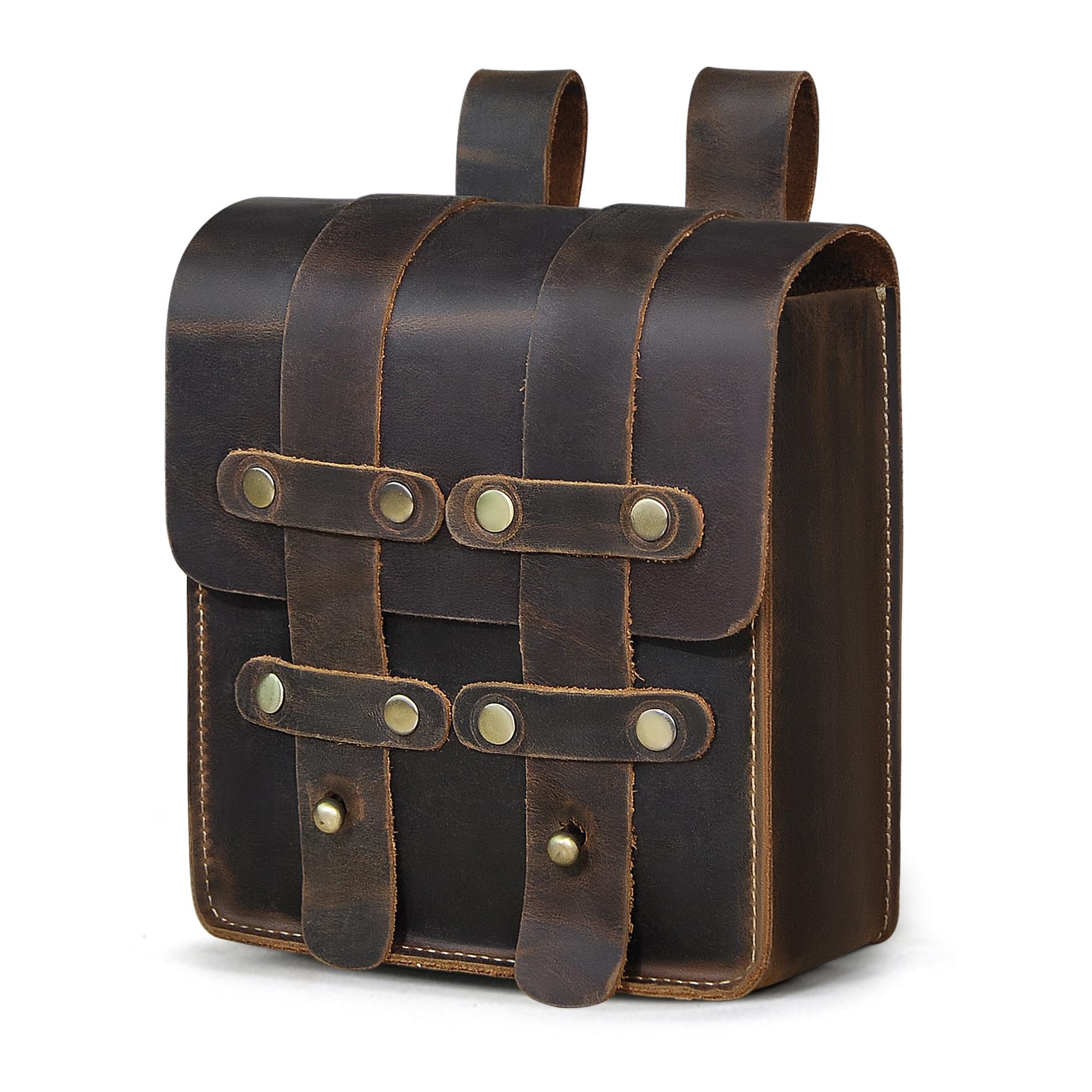 Genuine leather Cowhide Mens Womens Unisex Bum Hip Hang Waist Bag Pack Used with Belt Vintage Style (A Brown)