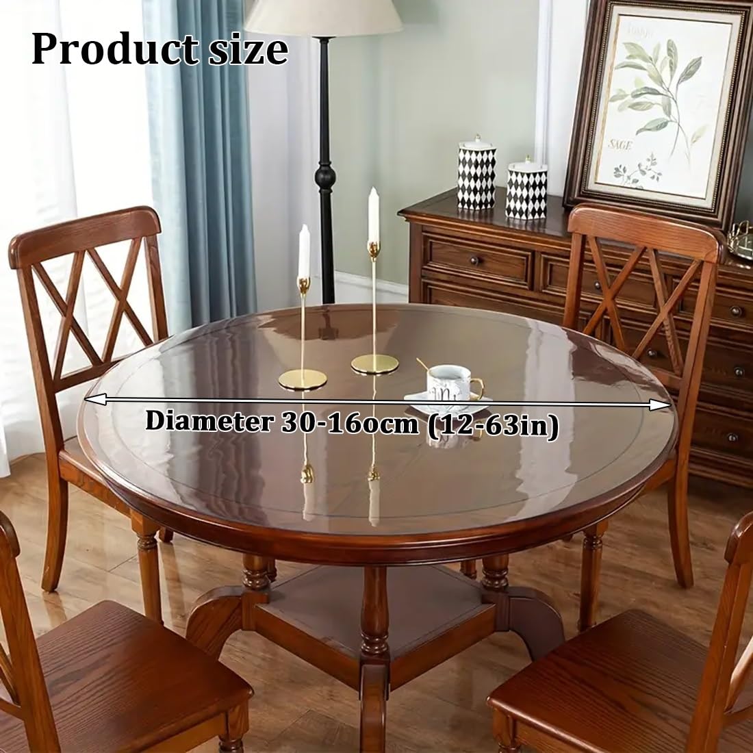 Plastica Rotondo Tovaglia Trasparente per Tavolo da Pranzo Copritavolo Protezione per scrivania Spessore 1mm Impermeabile Sottomano da Scrivania 45/50/60/80/120cm(155cm/61in)