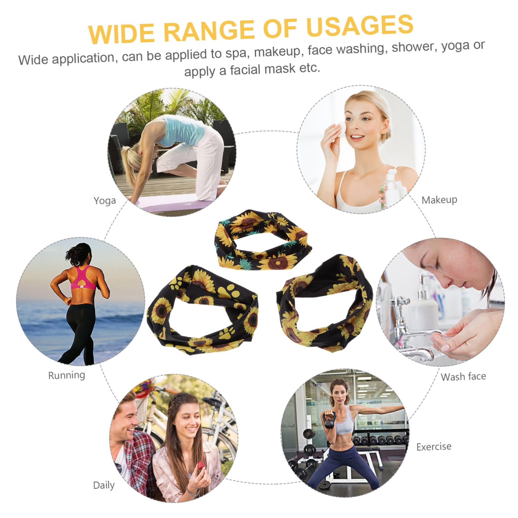 minkissy 9piezas Diademas Deportivas Para Mujer Diseño De Girasol Banda Para Sudor De Yoga Turbante Para Correr y Ejercicio Banda Elástica Ancha y Transpirable