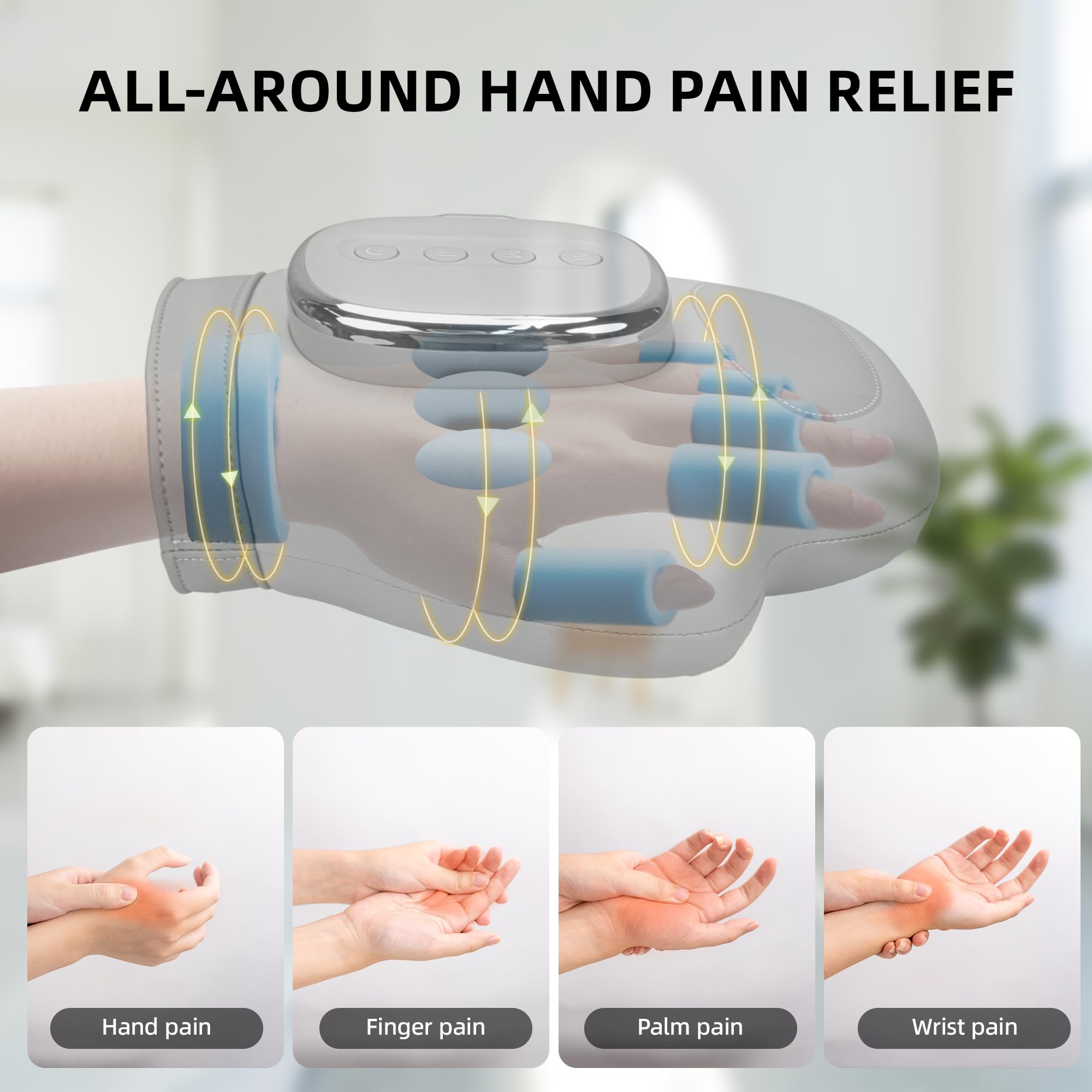brenzo Smart Handmassagegerät mit Wärme und Kompression - 3 Modi, 5 Intensitäten, Kabelloser Luftdruck für Arthritis & Handschmerzlinderung - Tragbar für Zuhause, Büro, Reisen - Ideales
