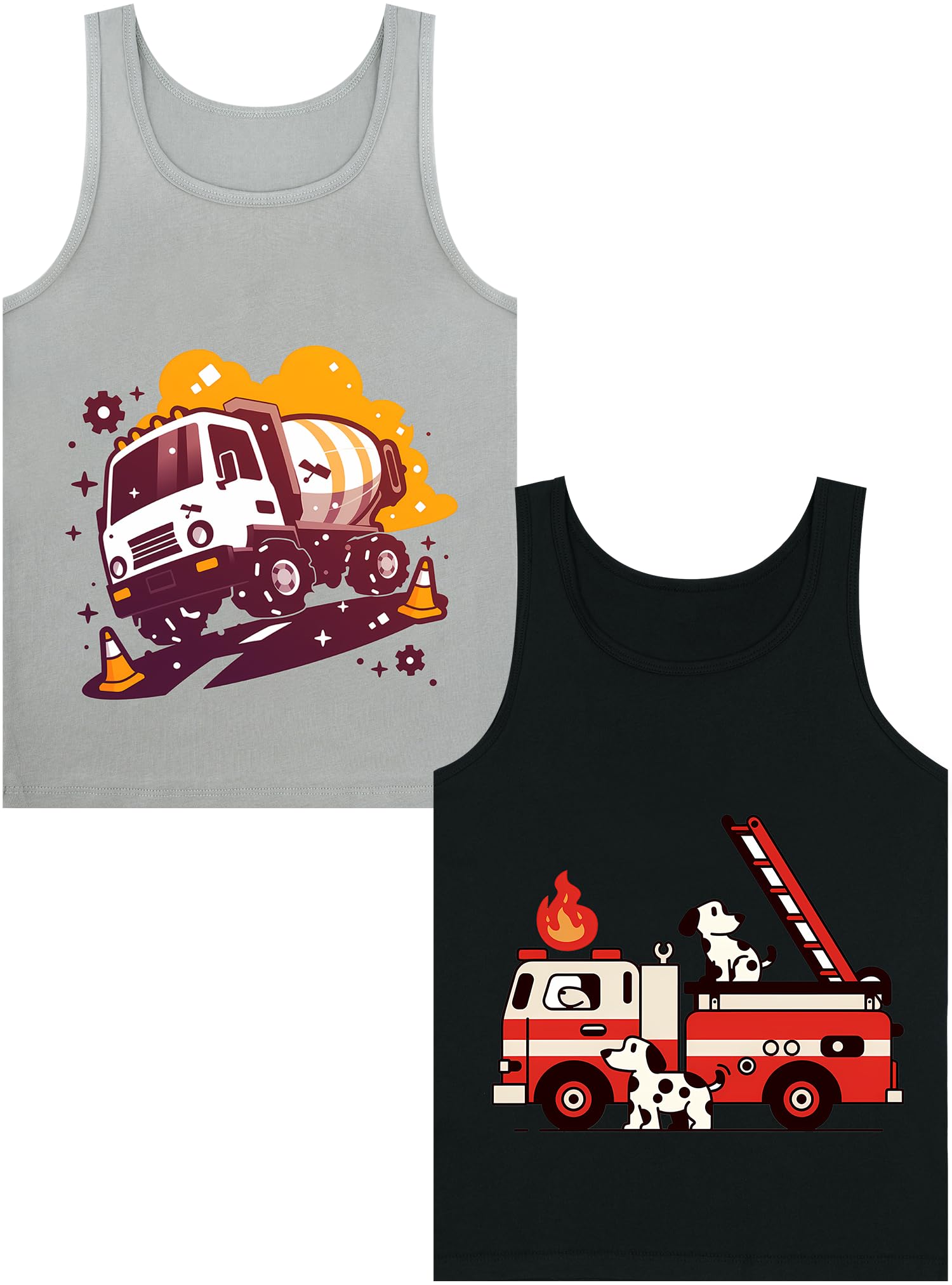 Boys Tank Top 100% Combed Cotton Tagless Cute Design Colorful 2-Pack 2T-16Y