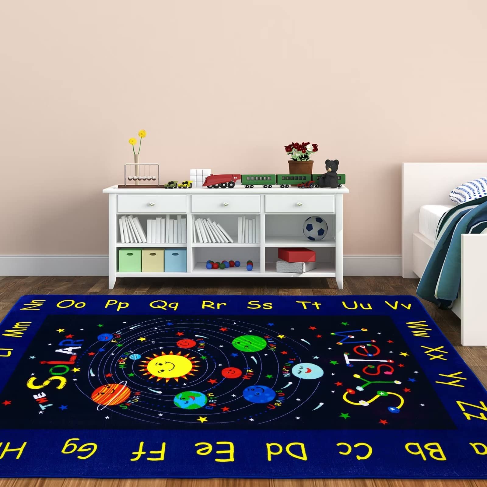 GlowSol Kids Rug for Playroom Outer Space Kids Rug Solar System Carpet Alphabet Baby Play Mat Soft Nursery Rugs Non Slip Kids Rugs for Baby Crawling Toddlers, 8 10 Feet