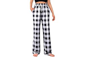 Womens Pajama Pants Plaid Stretch Comfy Lounge Pants Drawstring Sleep Bottoms with Pockets