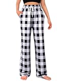 Womens Pajama Pants Plaid Stretch Comfy Lounge Pants Drawstring Waist Sleep Bottoms with Pockets