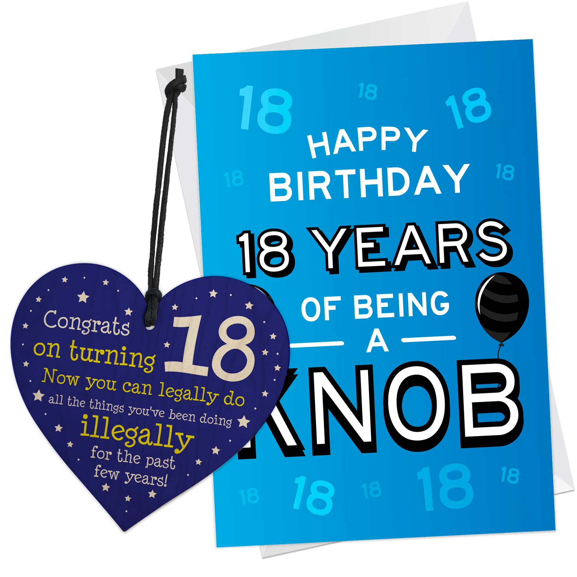 RED OCEAN 18th Birthday Card and Wooden Heart Set, Funny 18th Birthday Gifts, Perfect for Sons, Brothers, Boyfriend Funny 18th Birthday Card