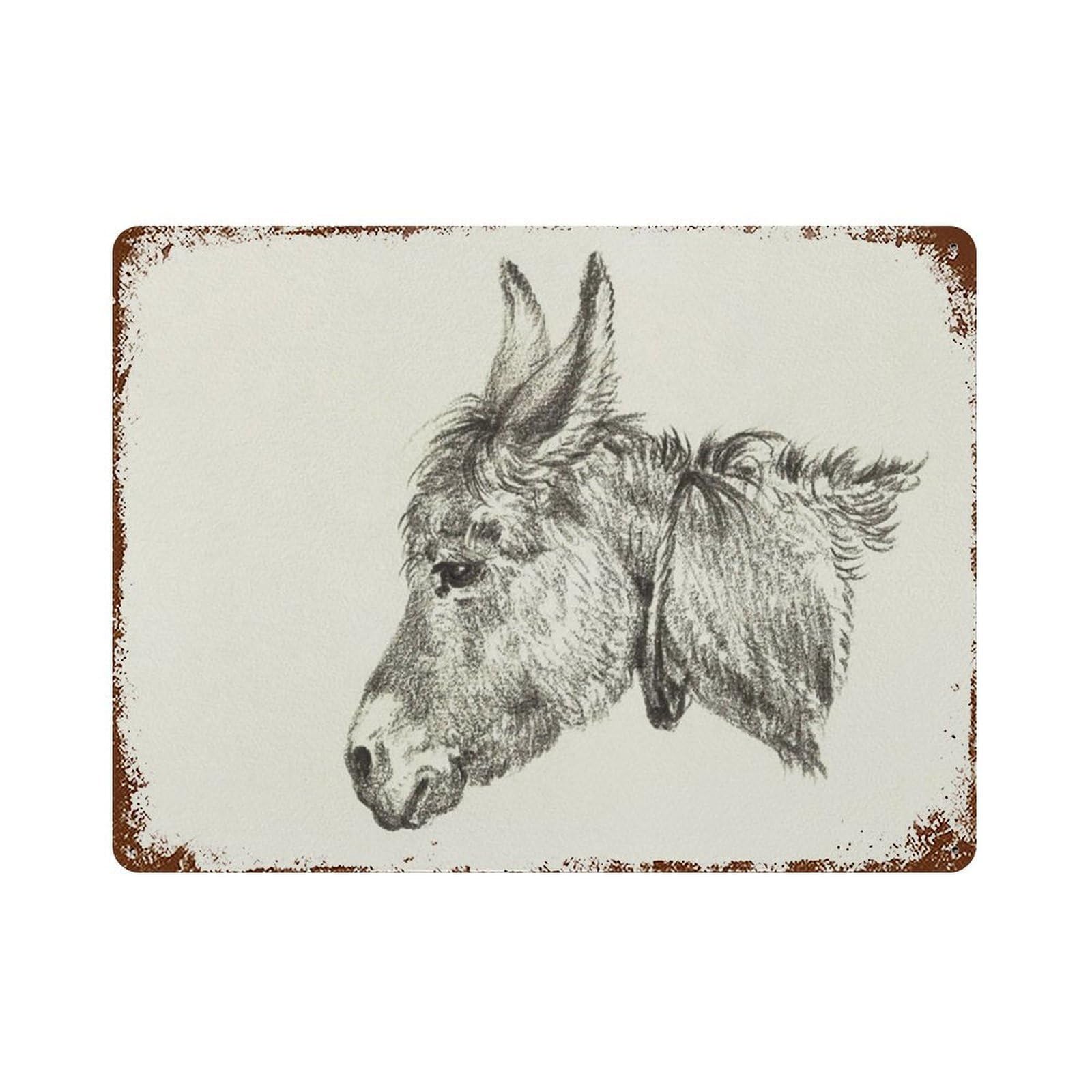 xiaoxiaoshen Baby Donkey， Vintage Farm Animal Drawing Nursery Room, Kids Farmhouse Wall Decor Art Metal Tin Poster Modern Home Decor Art Home Bar Shop Decorations Vintage Sign 30x40cm