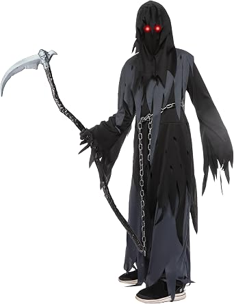 Spooktacular Creations Glowing Eyes Grim Reaper Costume for Kids, Scary Halloween Costume for Boys