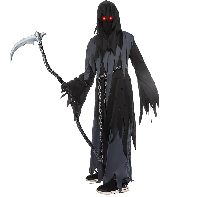 Foto 5 de 7 de Spooktacular Creations Disfraz de Halloween para niño Disfraz de la Parca del Caballero Oscuro Medio (8-10…