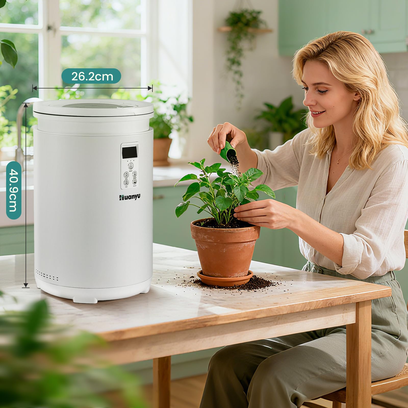 Huanyu Composteur électrique pour Cuisine 4,5 L Composteur électrique pour Cuisine Recycleur Alimentaire d'intérieur sans Odeur avec Fonction de Nettoyage Automatique Faible Niveau sonore