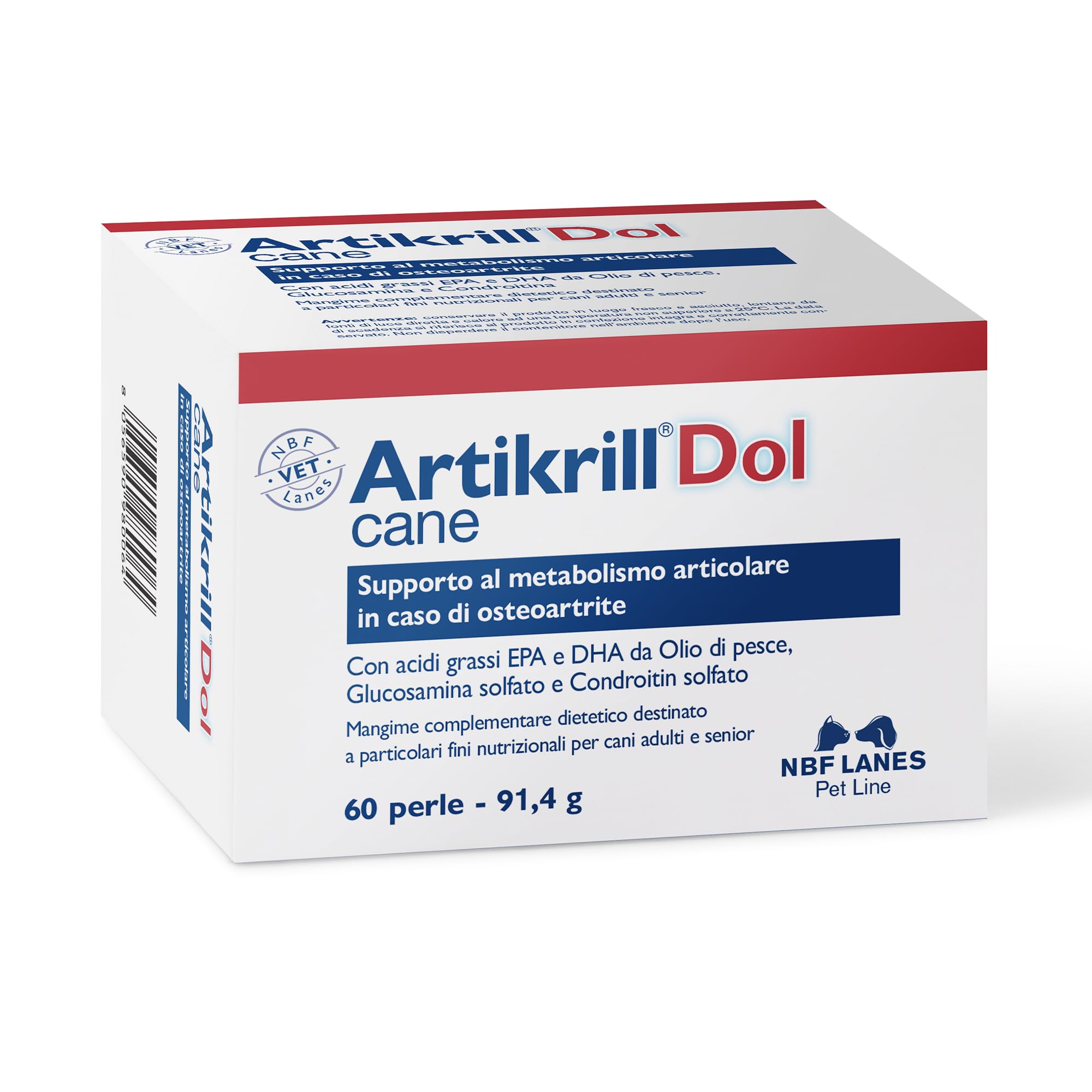 NBF Lanes | Artikrill Dol Cane, 60 Perle Appetibili, Supporto Metabolismo Articolare in caso di Osteoartrite del Cane Adulto e Senior