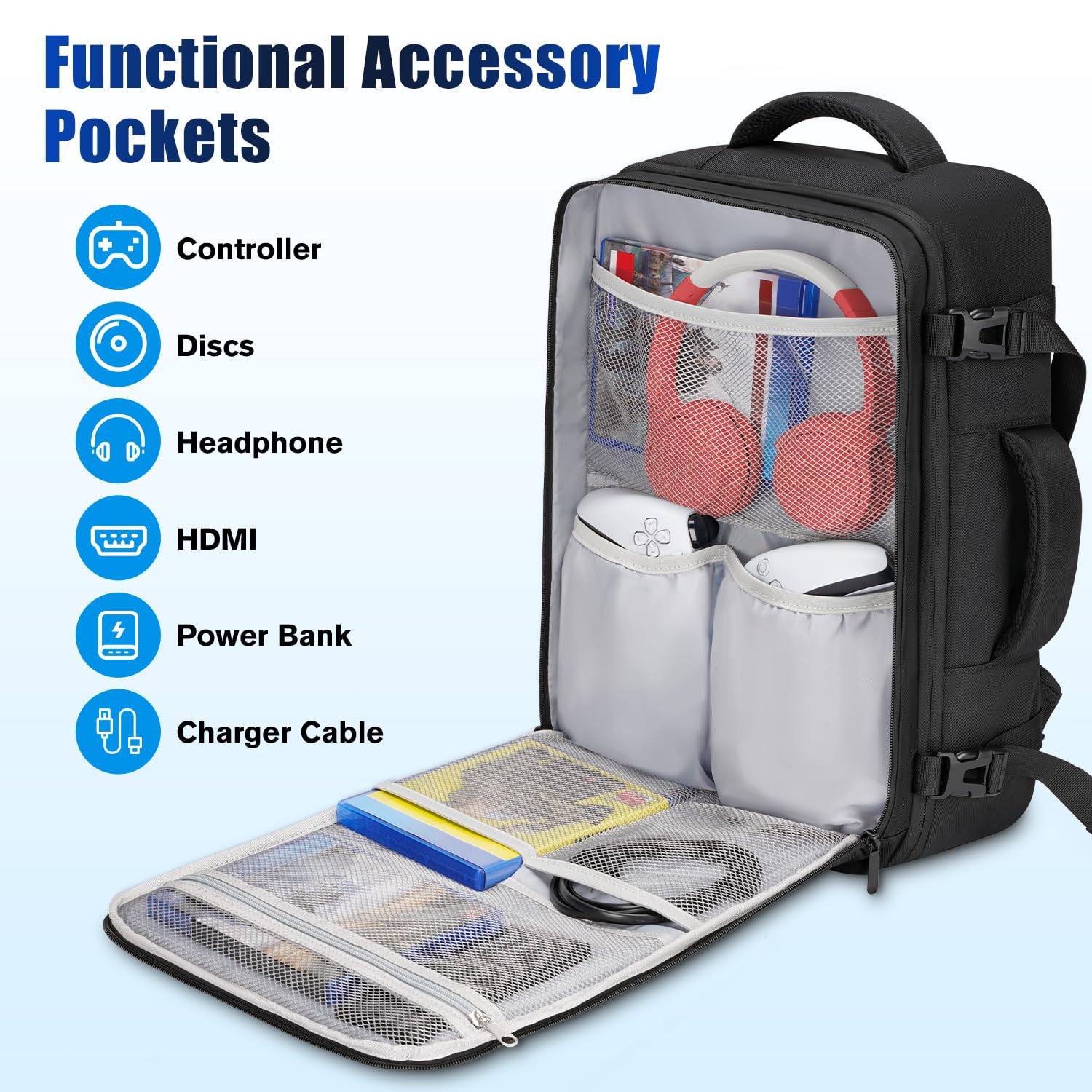 Deegotech Carrying Case Compatible with PS5/PS5 Pro/PS5 Slim, Protective Travel Bag Backpack Compatible with Playstation 5 Console, Disc, Accessories and 15.6" Laptop, Black