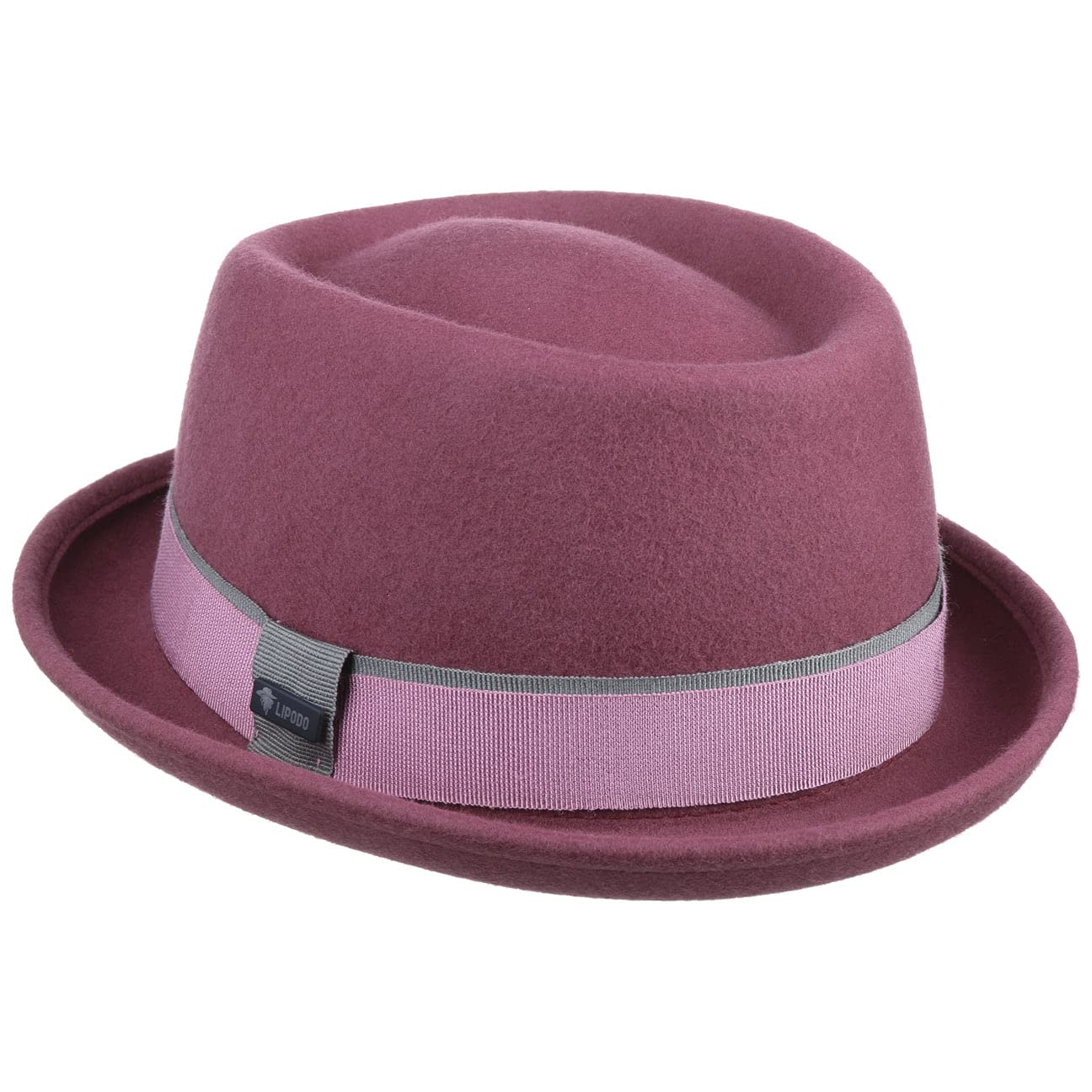 Lipodo Vantamo Pork Pie Wollhut Damen Handmade in Italy Mehrfarbiges Ripsband Rosa Hellblau Pink Damen Herbst Winter pink S (54-55 cm)