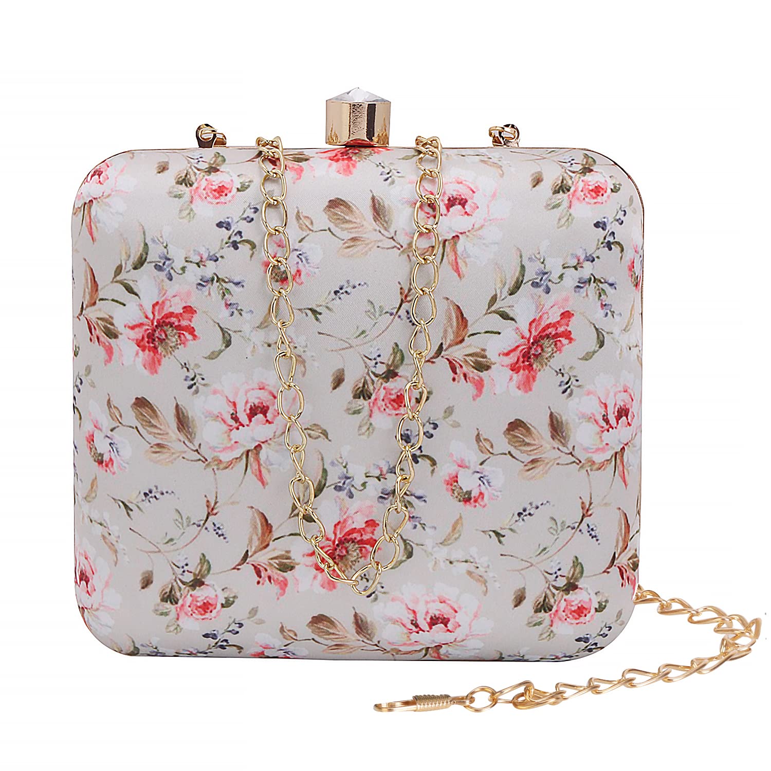 swisni Cream Floral Printed Casual Box Clutch II Women's Traditional Designer Clutch For Women & Girls II PRINTED CLUTCHES-picture-6