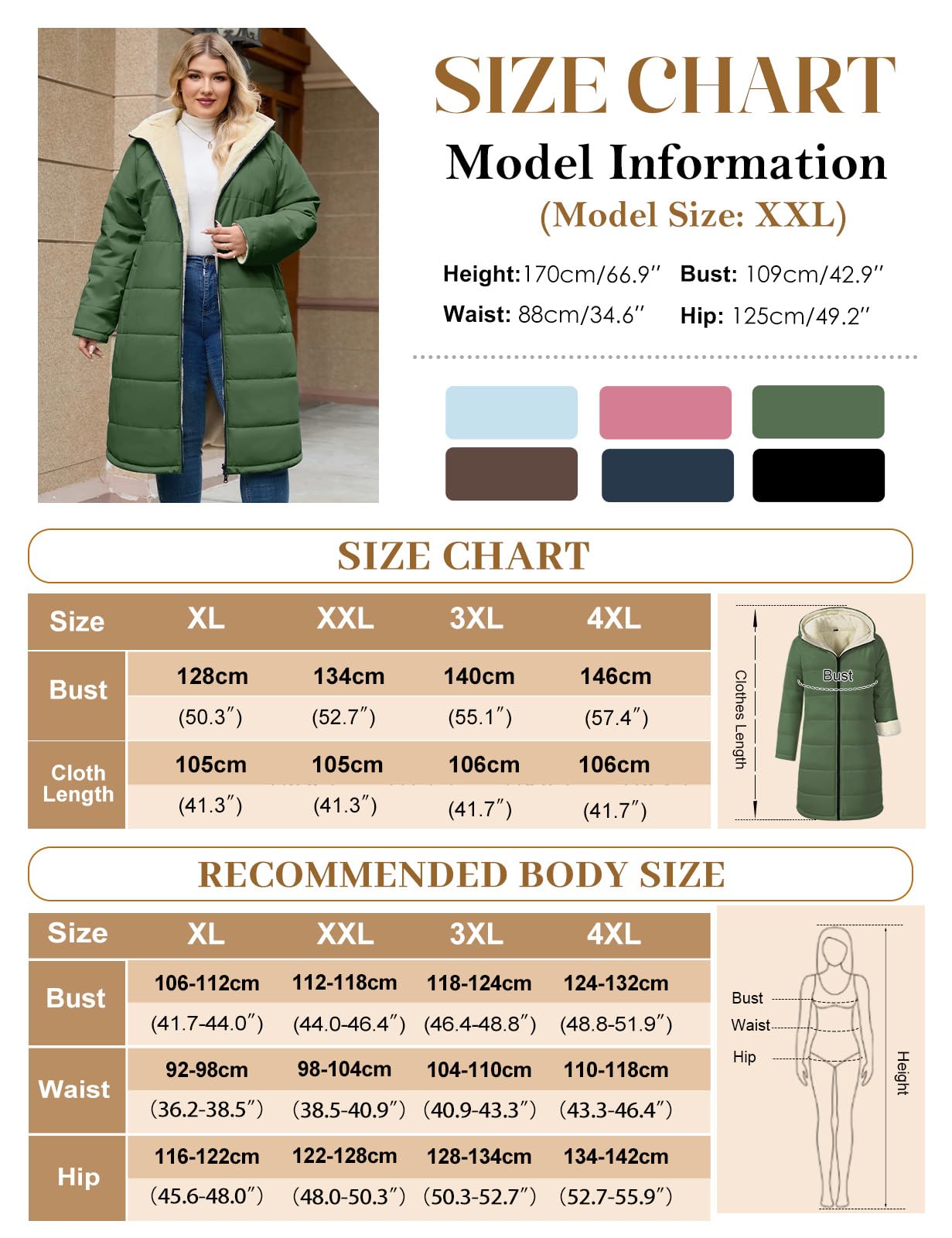 CMTOP Abrigos Mujer Invierno Largo Talla Grande, Resistente al Viento Cálido Chaqueta Reversible Abrigo, Abrigada Parka Abrigo Acolchado con Capucha y Cremallera