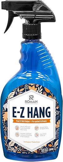 Roman’s E-Z Hang Peel & Stick Wallpaper Helper + Pre-Pasted Activator, Clear, Non-Staining, 32 Fluid Ounces