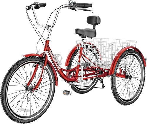 Miniatura 8 de H&ZT Triciclo para adultos, bicicletas de 3 ruedas para adultos, triciclo crucero, con cesta grande y herramientas de mantenimiento y desviador