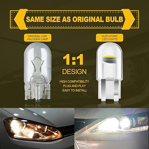 Miniatura 6 de 30 bombillas LED 194 para automóvil, 6000K 168 2825 W5W T10, cuña, COB, sin errores, para automóvil, cúpula, mapa, puerta, cortesía, luces de