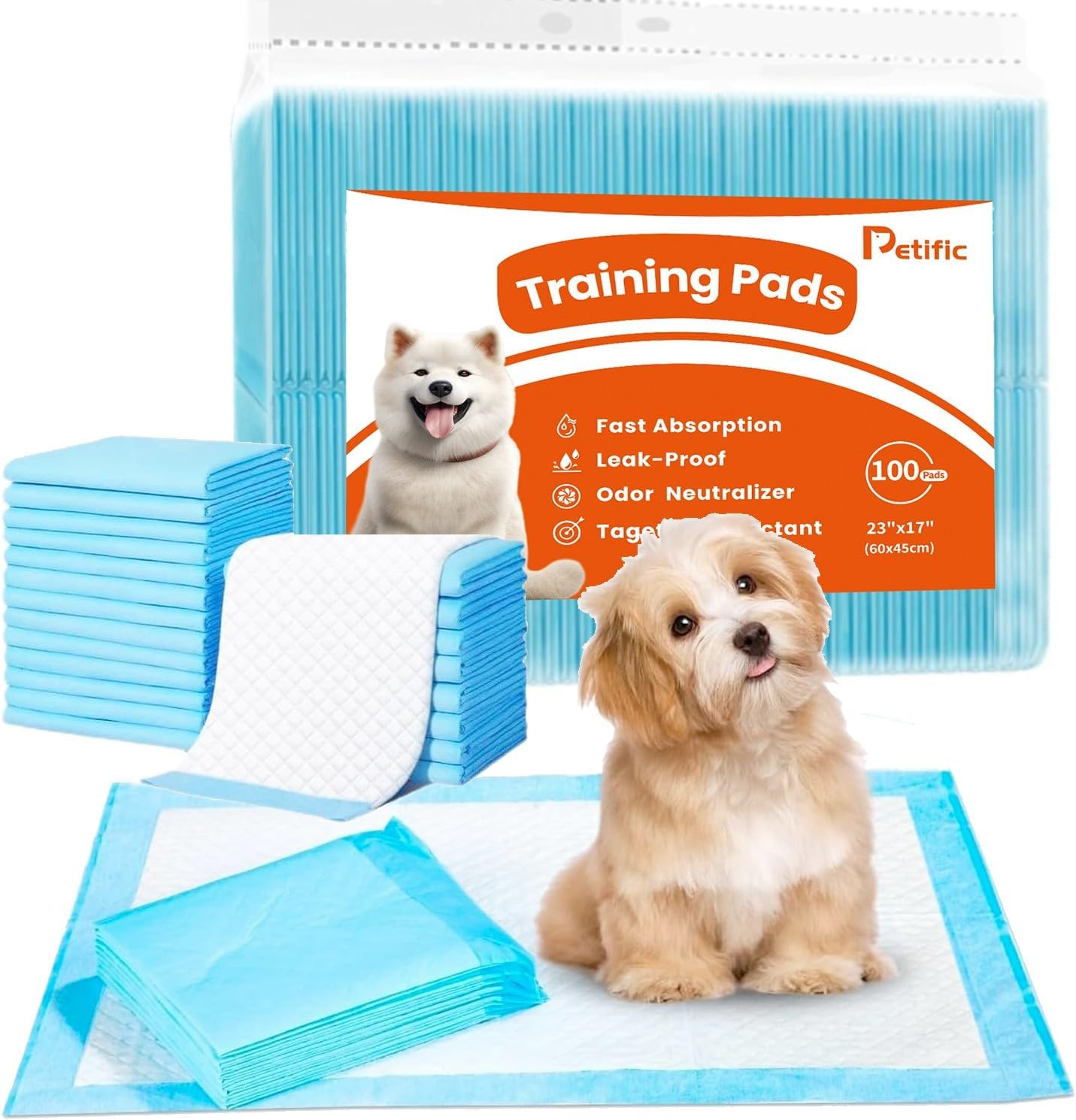 100 PCS Pet Training Pee Pads 18″ x 24″, Super Absorbent Disposable Dogs Diaper Pads Leak Pads, Fast Drying Pet Toilet/Puppy Potty Pee Mats for Dogs Cats Rabbits Pets – Blue (45*60cm) 100 PCS Pet Training Pee Pads 18″ x 24″, Super Absorbent Disposable Dogs Diaper Pads Leak Pads, Fast Drying Pet Toilet/Puppy Potty Pee Mats for Dogs Cats Rabbits Pets – Blue (45*60cm)