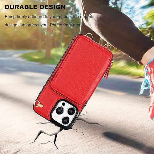 Miniatura 8 de Bocasal Funda tipo cartera cruzada para iPhone 15 Pro Max, funda de piel con bloqueo RFID y soporte para tarjetas, funda protectora con cremallera y