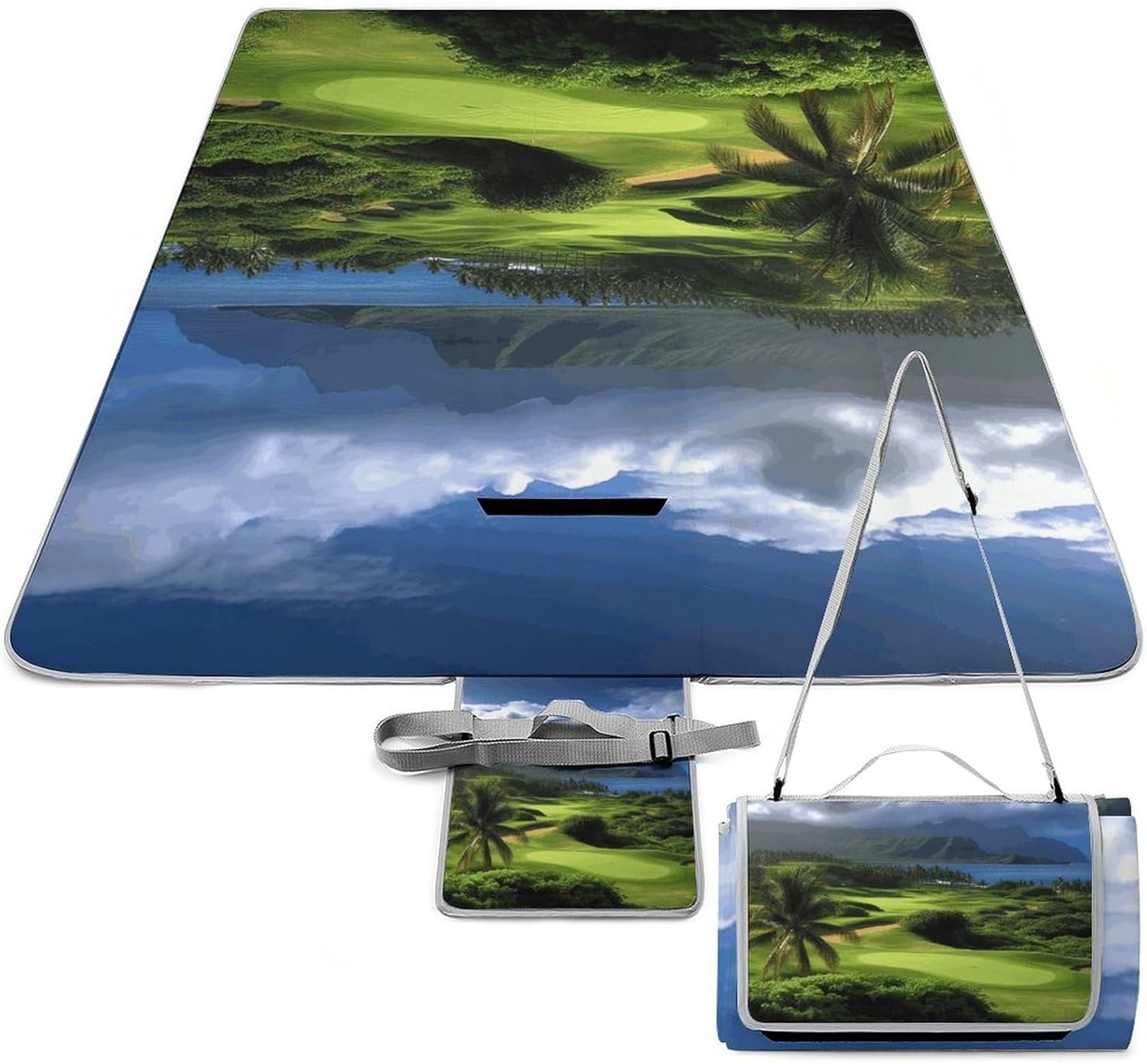 Scenic Hawaii Golf Tropical Picnic Blanket Indoor and Outdoor Square Blankets Waterproof Design Mat Foldable Beach Mats Portable Park Sand Free Blanket for Camping Beach Park