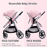 Vista 3 de 2-in-1 Baby Stroller - Folding Infant Newborn Pram Stroller with Reversible Seat - Toddler Strollers for 0-36 Months Old Babies (Pink)