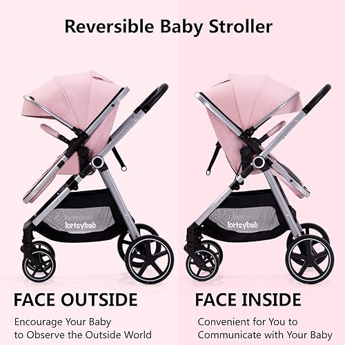 Miniatura 3 de Lortsybab Cochecito de bebé 2 en 1 con modo moisés, cochecito plegable para recién nacidos con asiento reversible, cochecitos para bebés de 0 a 36