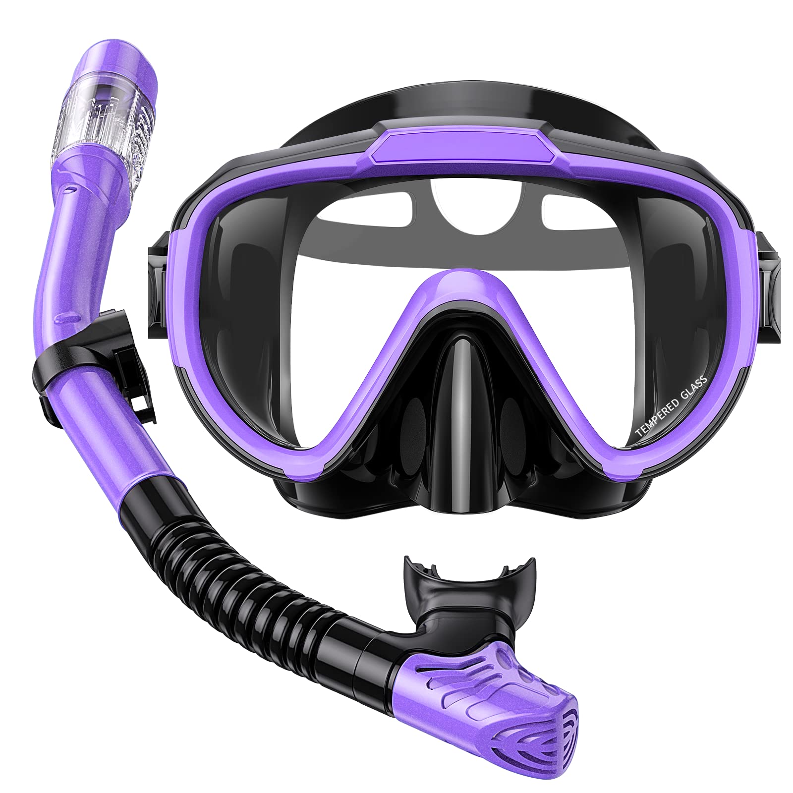 Snorkel Set Adults Snorkeling Gear Anti-Fog Panoramic View Swim Mask Dry Top Snorkel Kit with Carry Bag for Snorkeling Scuba Diving Swimming Travel