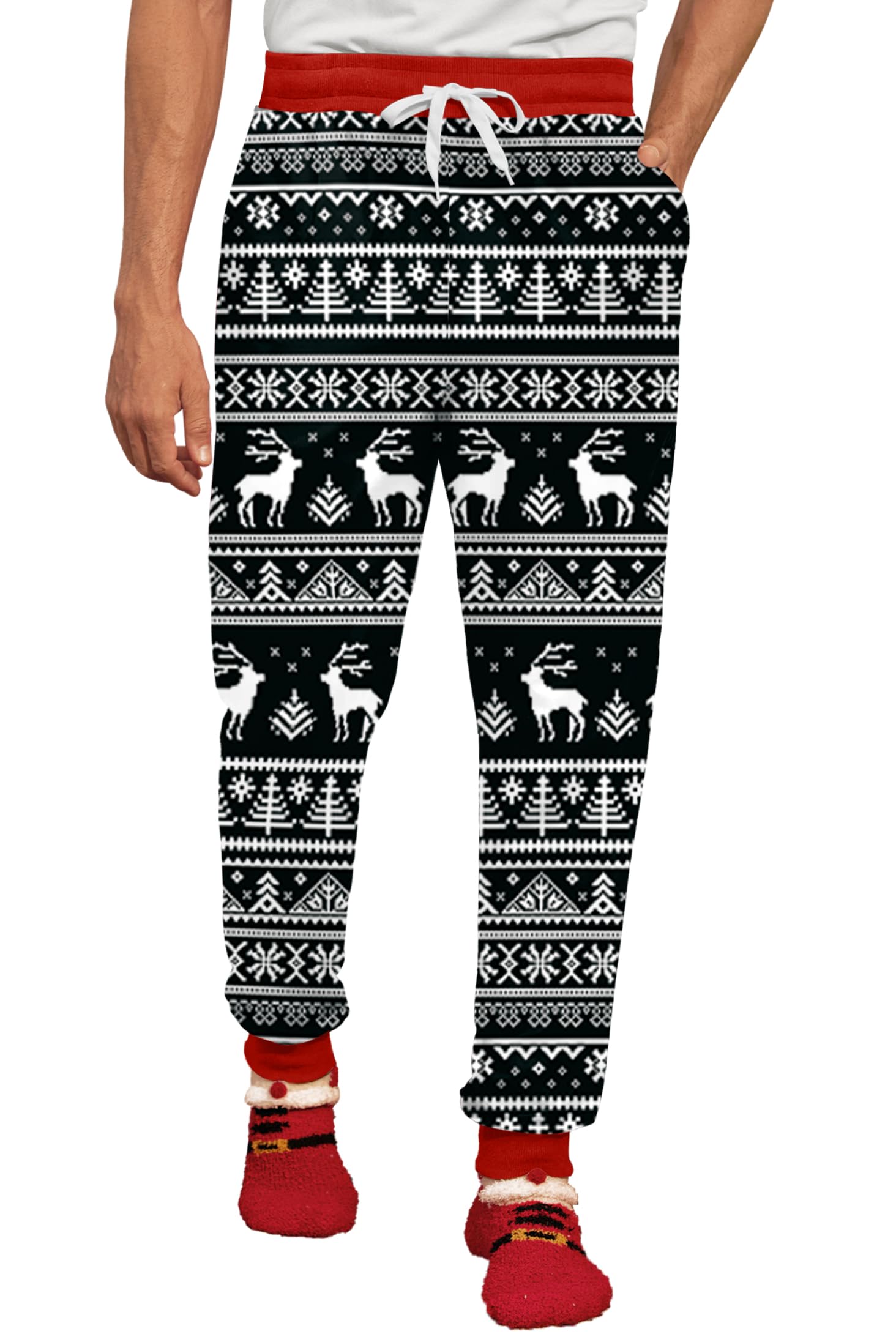 Arvilhill Mens Christmas Joggers Drawstring Elastic Waist Holiday Pants with Pockets (S-3XL)