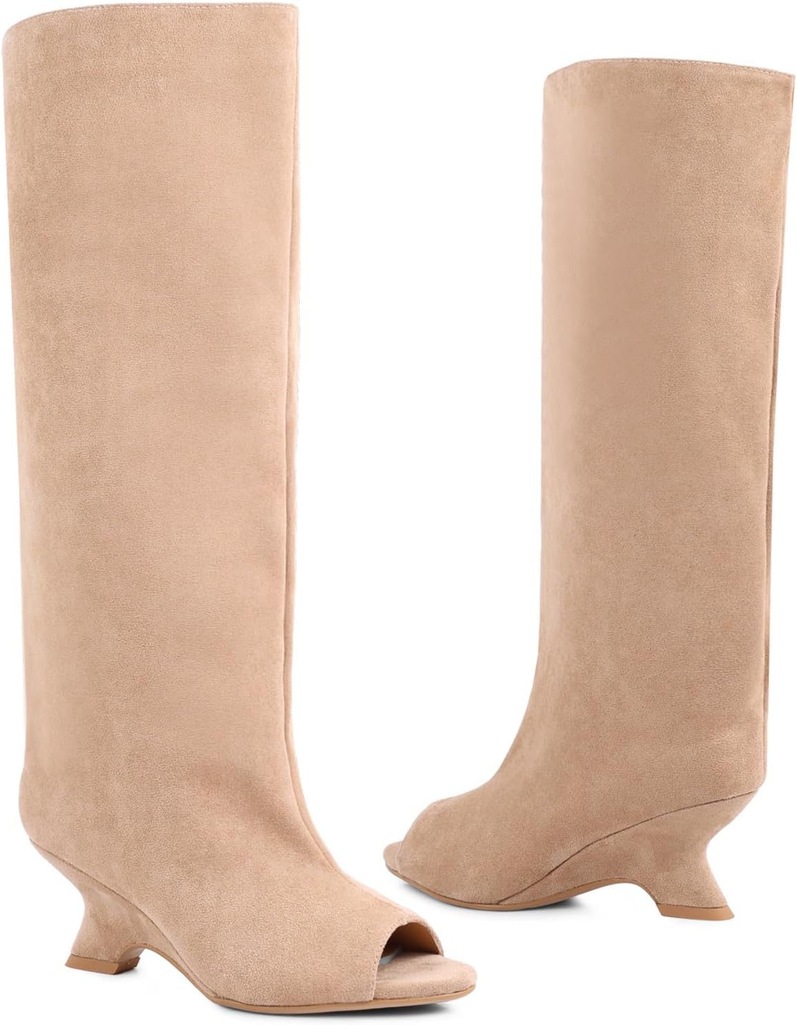 FancyQueen Open Toe Knee High Boots, Slouchy Pull On Peep Toe Dress Boots for Women - Image 6