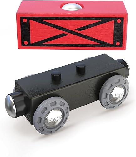 Miniatura 5 de Hape Steam-Era Tren de carga  Juguete clásico de locomotora para niños negro y rojo con vagones de carga descargables