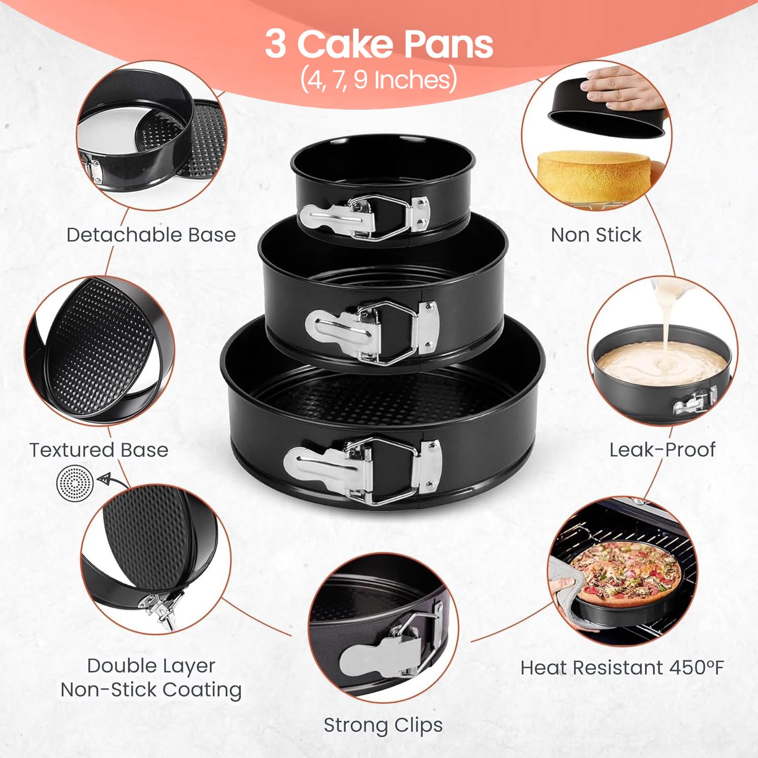 RFAQK Juego de 150 moldes para tartas para hornear + kit de suministros de decoración de tartas: juego de 3 moldes antiadherentes (4,7,9 cm), 24 puntas de glaseado numeradas, 2 espátulas de glaseado y